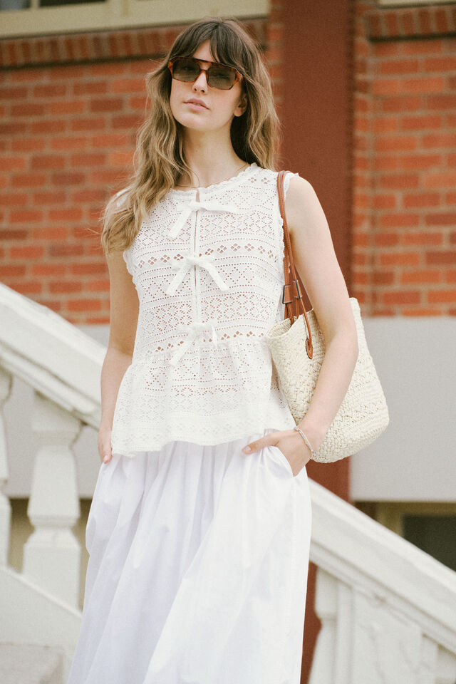 Sleeveless Tie Top, WHITE