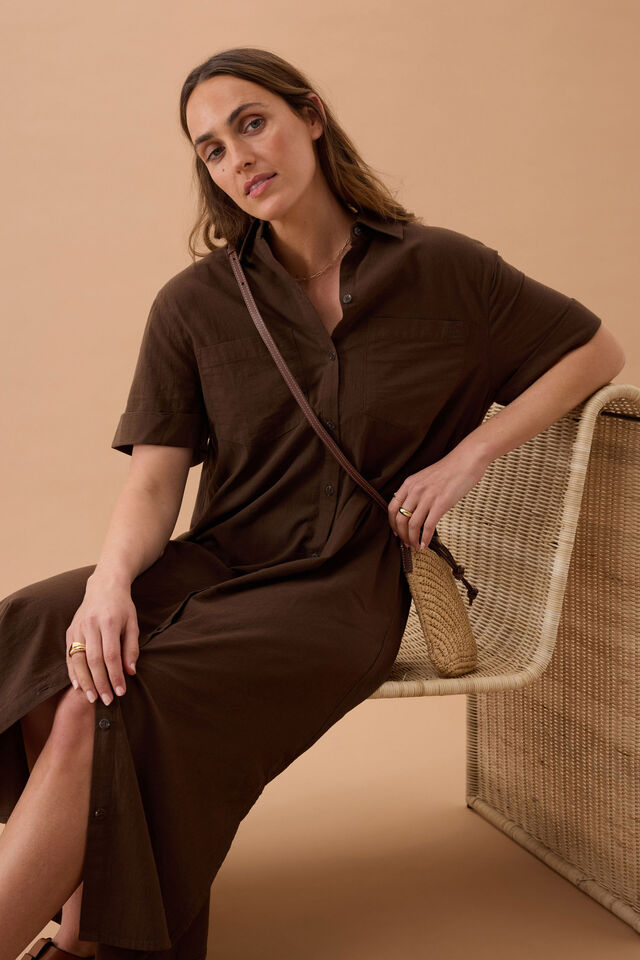 Hanna Midi Shirt Dress, CHOCOLATE
