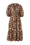 Puff Sleeve Midi Dress In Rescued Fabric, BLACK PAISLEY FLORAL - alternate image 2
