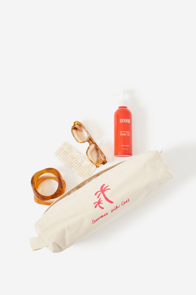 Summer Travel Bag, NATURAL/RED PRINT