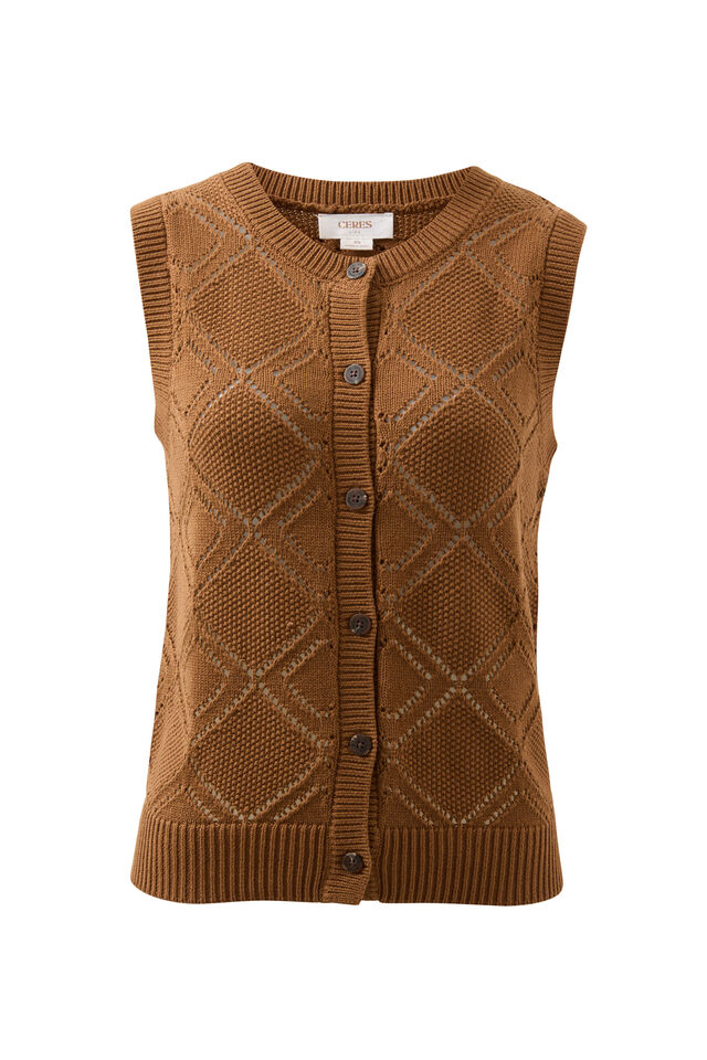 Dahlia Diamond Knit Vest, TOFFEE