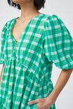 Check Smock Dress In Textured Organic Cotton, GREEN CHECK - alternate image 5