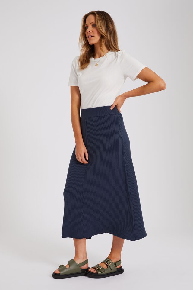 Knitted Midi Skirt In Organic Cotton, SMOKE