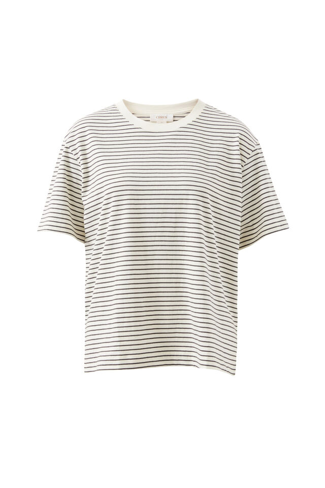 Stevie Slouchy Tee, MILK/PHANTOM FINE STRIPE