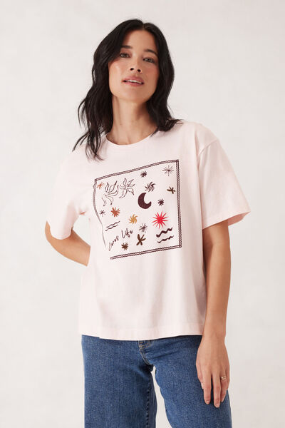 Stevie Slouchy Tee, SHELL PINK/BERRY SCARF PRINT