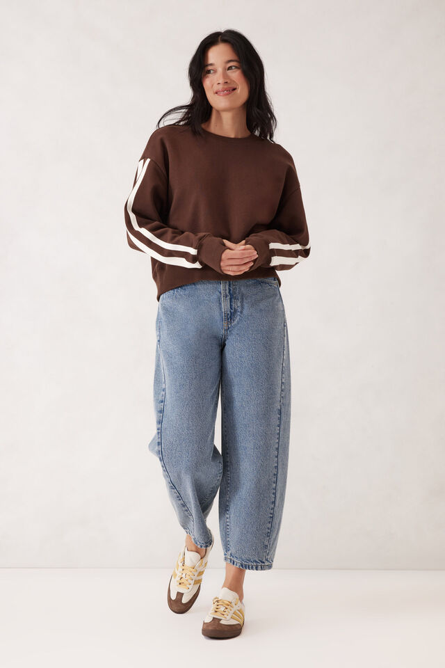 Sasha Sporty Slouchy Crew, CHOCOLATE SIDE STRIPE