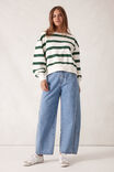 Cropped Slouchy Crew, PINE GREEN STRIPE - alternate image 4