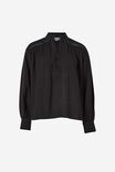 Lace Detail Henley Shirt, BLACK - alternate image 2