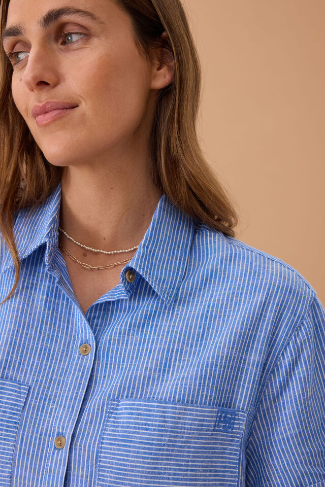 Hanna Midi Shirt Dress, COBALT STRIPE