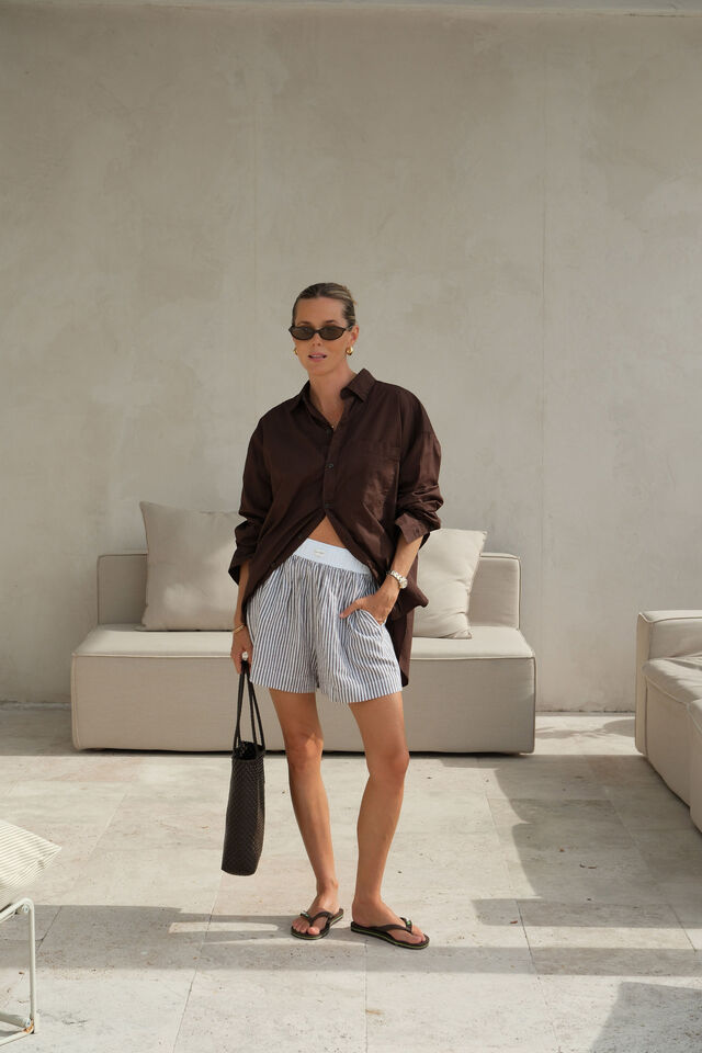 Mila Short, BROWN WHITE SMALL STRIPE