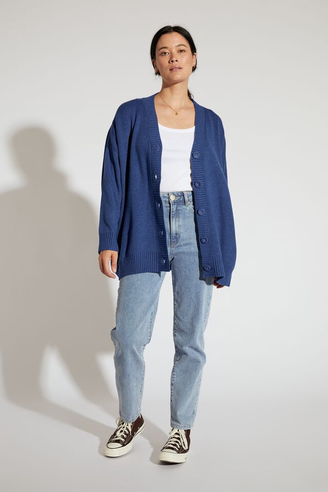 Soft Knit Oversized Cardigan In Recycled Blend, COBALT MARLE