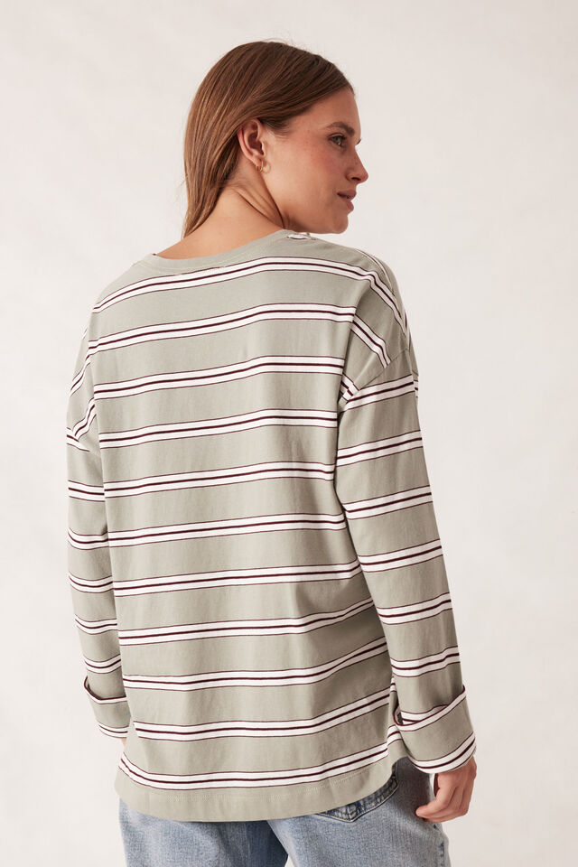 Slouchy Long Sleeve  Tee, SOFT SAGE RETRO STRIPE
