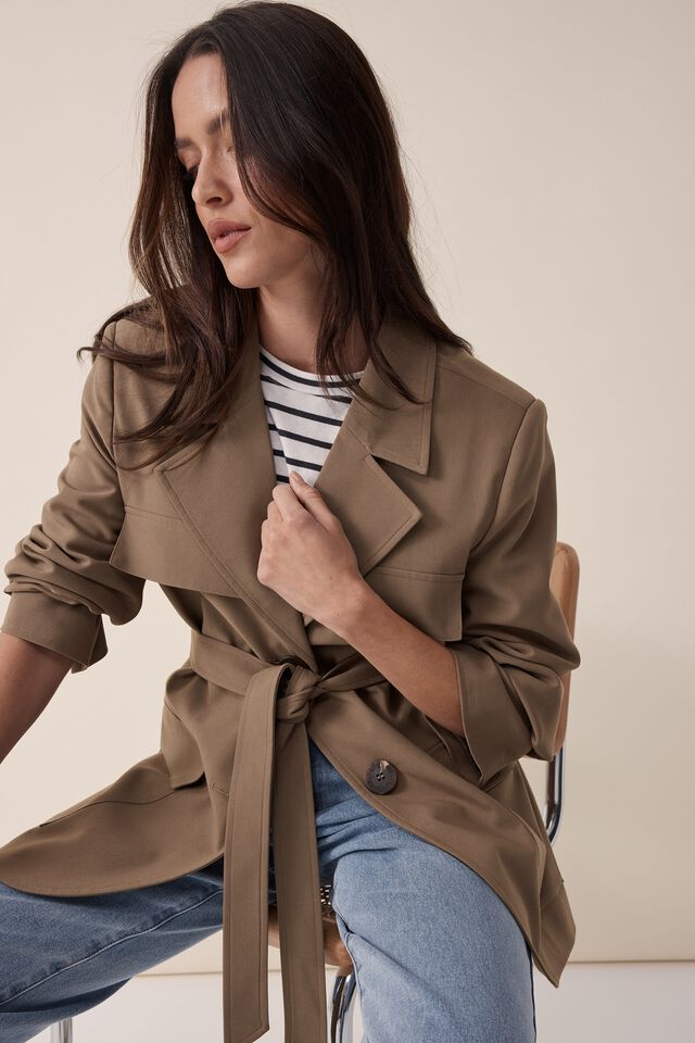 Belted Utility Blazer, SPRING KHAKI