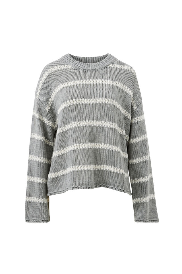 Lila Oversized Knit Crew, GREY MARLE STRIPE