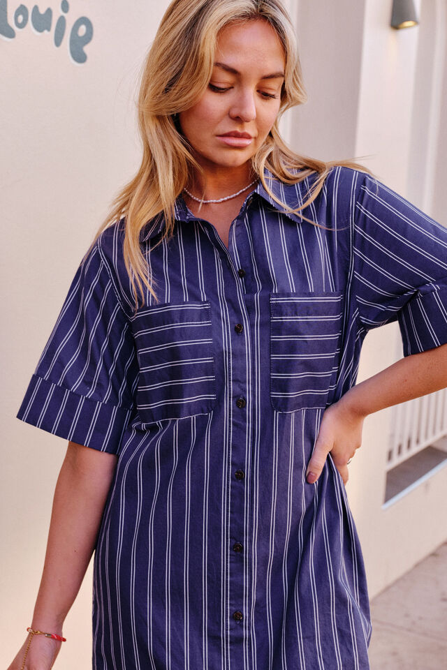 Samara Midi Shirt Dress, PRUSSIAN BLUE STRIPE