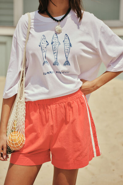 Liv Oversized Tee, WHITE/SUMMER FISH