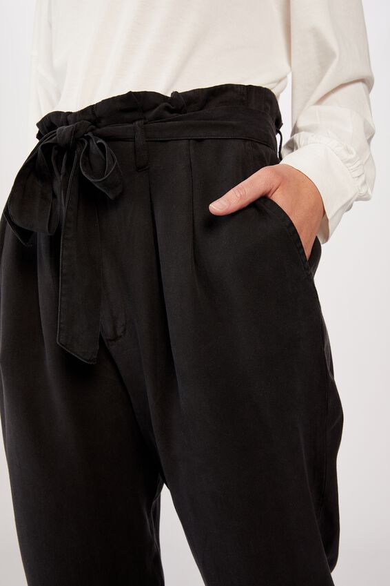 black and white striped paperbag pants