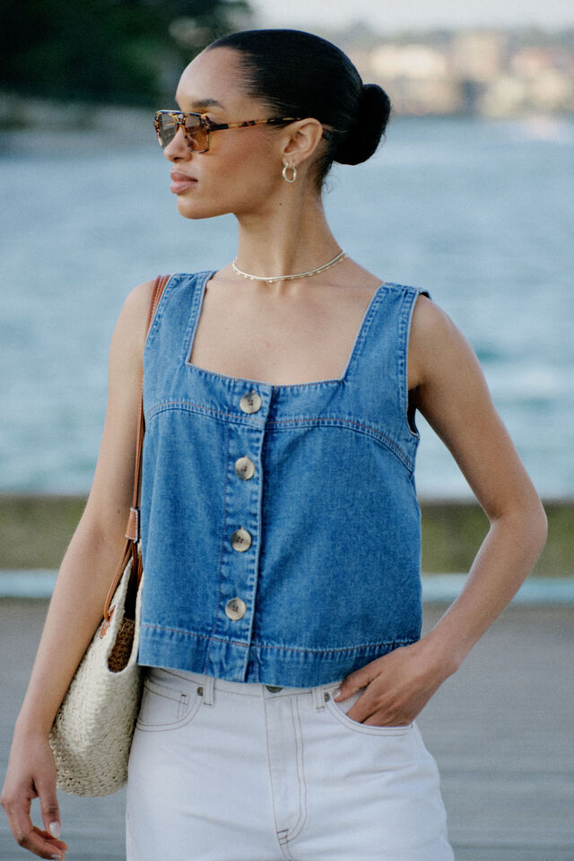 Square Neck Shell Top, FRESH INDIGO