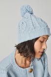 Cable Knit Beanie In Recycled Blend Yarn, BLUE FOG