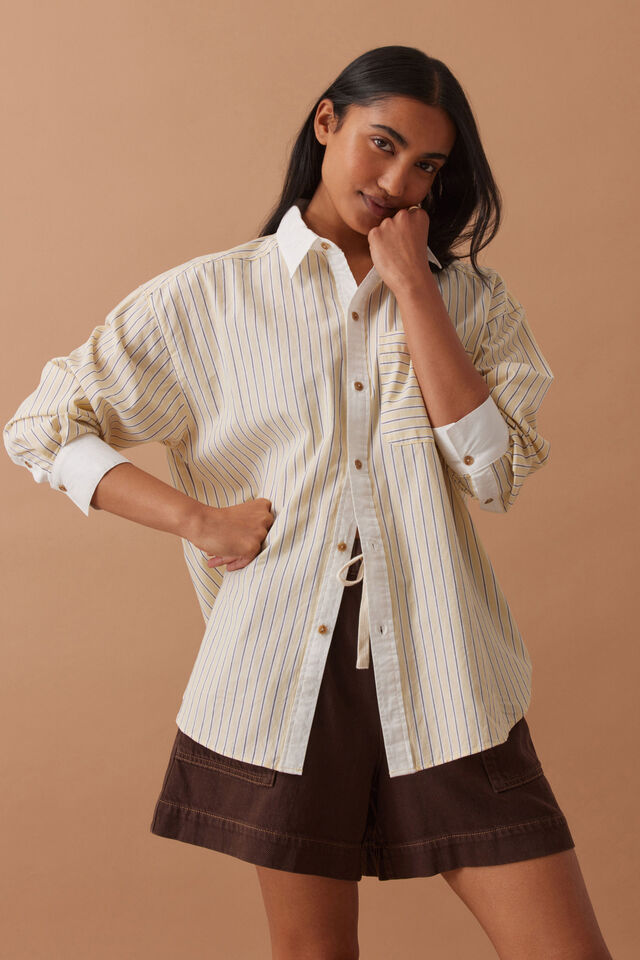 Peta Oversized Shirt, SUNNY YELLOW STRIPE WHITE COLLAR