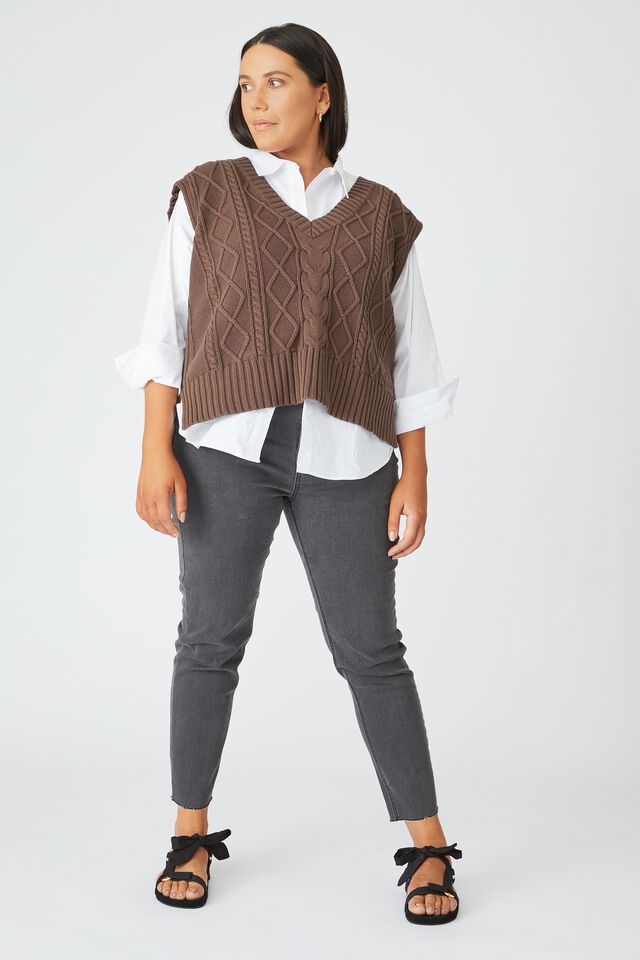 Organic Cotton Knit Vest, BITTER CHOCOLATE