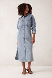 Long Sleeve Yoke Detail Midi Dress, VINTAGE BLUE - alternate image 4