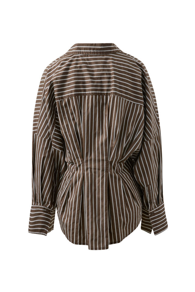 Ella Pleat Shirt, CHOCOLATE STRIPE