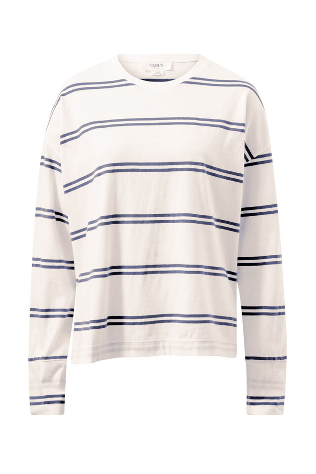 Slouchy Long Sleeve  Tee, VANILLA/MOONLIGHT DOUBLE STRIPE