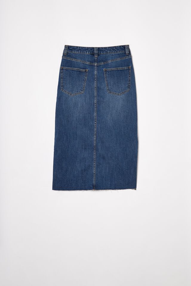 Side Split Denim Midi Skirt, CE-INDIGO BLUE