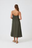 Doublecloth Strappy Midi Dress In Organic Cotton, MILITARY GREEN - alternate image 3