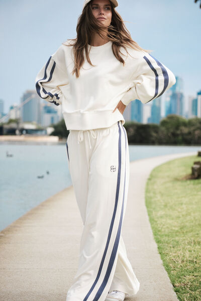 Gigi Wide Leg Terry Trackpant, WINTER WHITE SIDE STRIPE