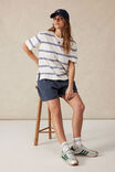 Slouchy Split Hem Tee, VANILLA/COLLEGE BLUE DOUBLE STRIPE EMB - alternate image 5