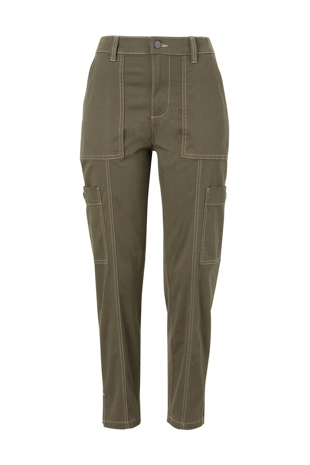 Stretch Cargo Pant In Organic Cotton, MILITARY GREEN