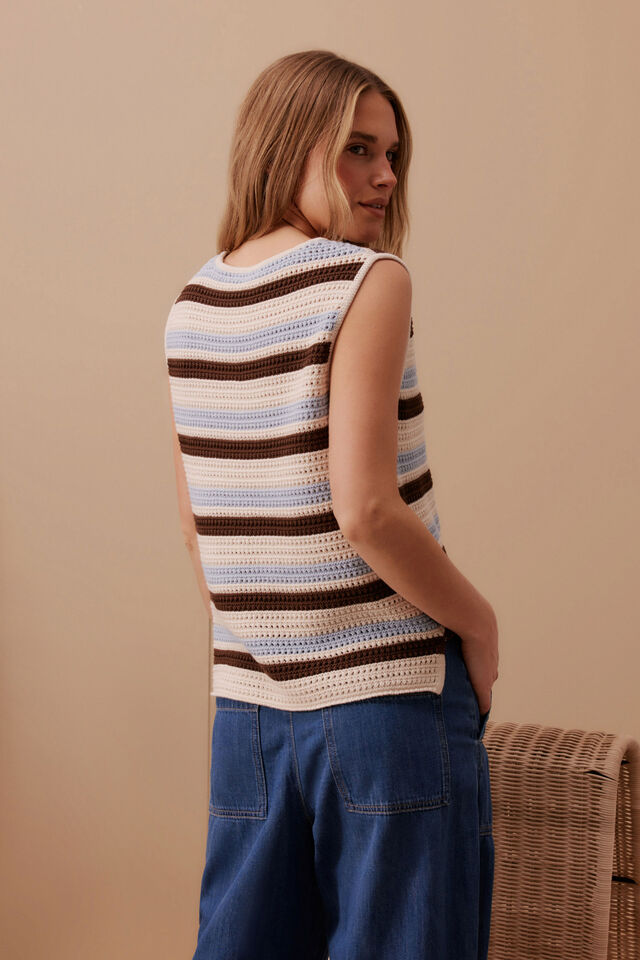 Margot Mesh Knit Tank, ECRU /CHALK CHOC STRIPE