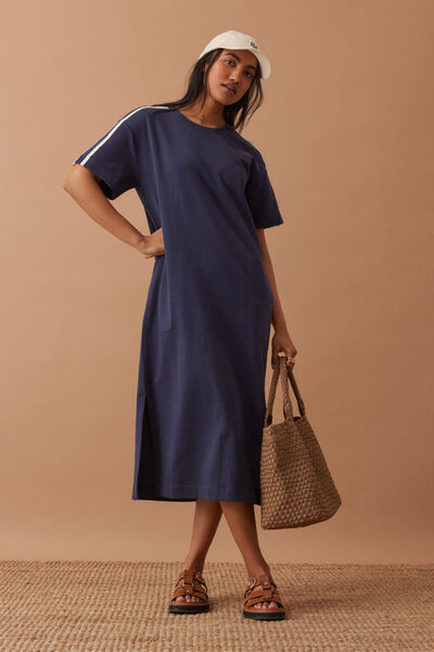 Charlotte Midi Terry Dress, NEW NAVY SIDE STRIPE