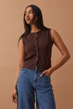 Lyla Button Through Rib Tank, CHOCOLATE - alternate image 4
