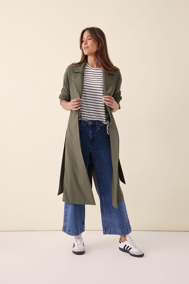 Trench Coat In Recycled Blend, MILITARY GREEN