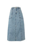 Flared Denim Midi Skirt, WORN BLUE RESCUED DENIM - alternate image 2