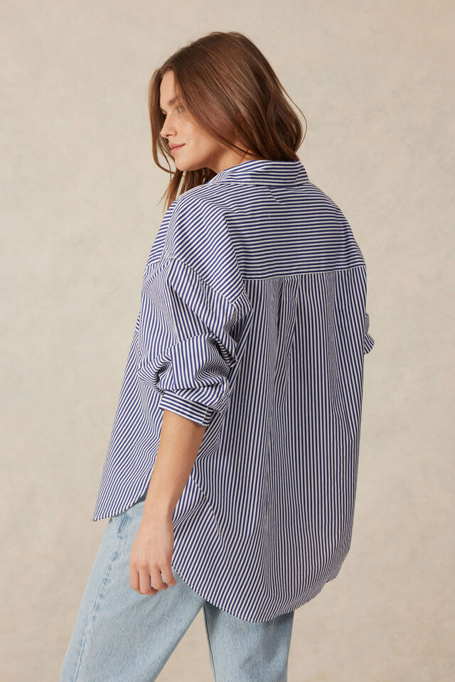 Oversized Shirt, COLLEGE BLUE WHITE NARROW STRIPE