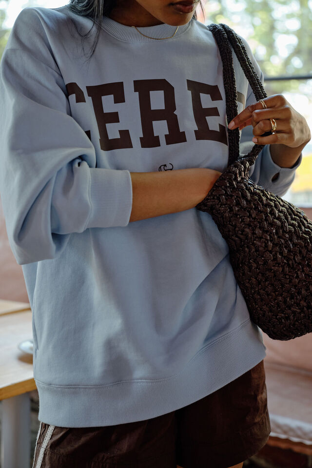 Isla Oversized Slouchy Crew, CHALK BLUE HERITAGE LOGO