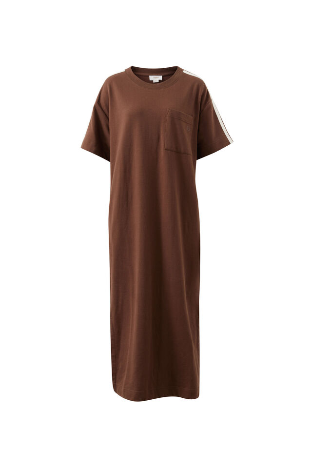 Charlotte Midi Terry Dress, CHOCOLATE SIDE STRIPE