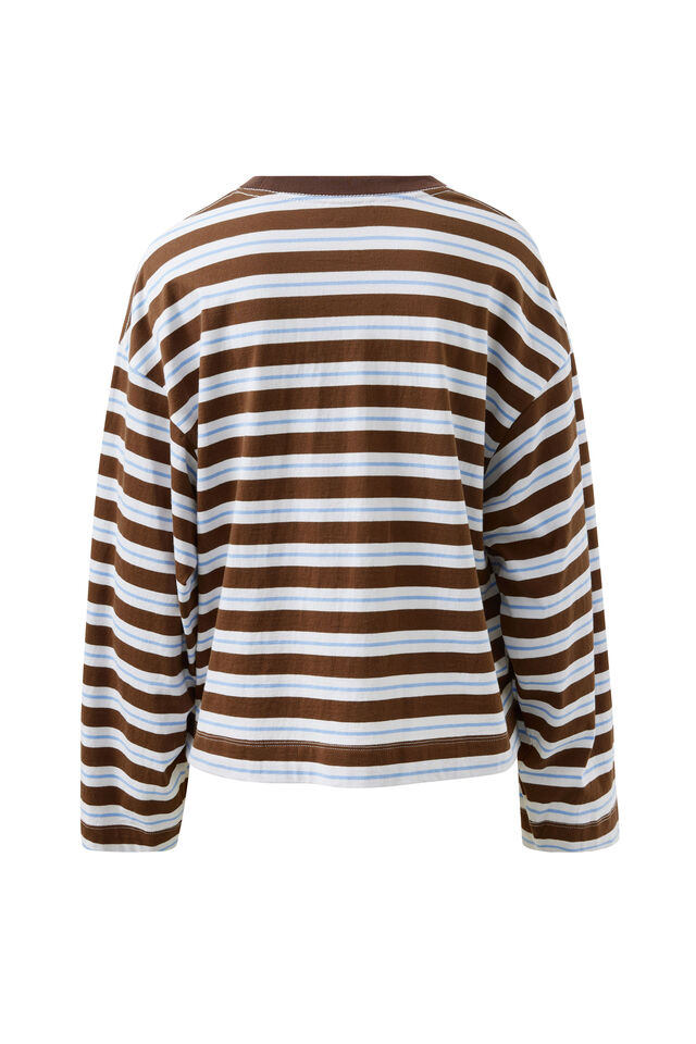 Beau Long Sleeve Slouchy Tee, COCOA SKY BLUE STRIPE