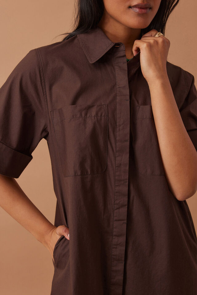Sara Mini Shirt Dress, CHOCOLATE