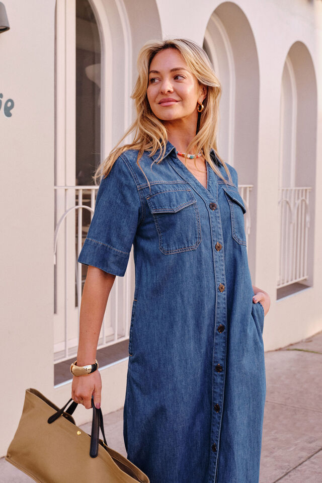 Sloane Short Sleeve Midi Dress, TRUE INDIGO