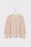 Soft Stripe Crew Sweater, OATMEAL PINK TAN STRIPE