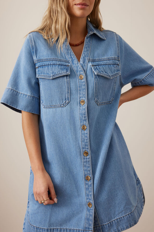 Bonnie Relaxed Shirt Dress, VINTAGE BLUE