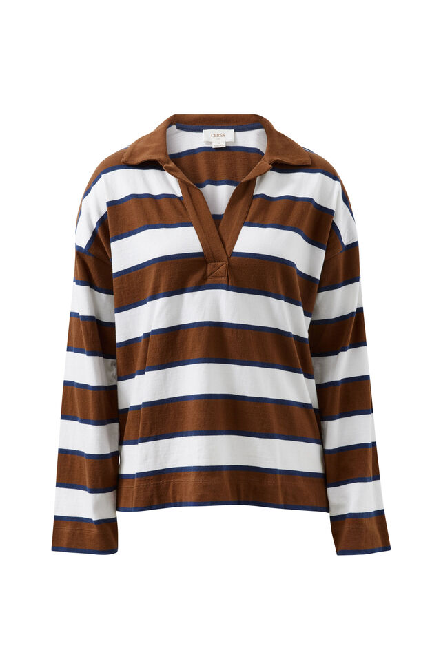 Shelby Slouchy Rugby Top, TOFFEE/WHITE/HERITAGE NAVY