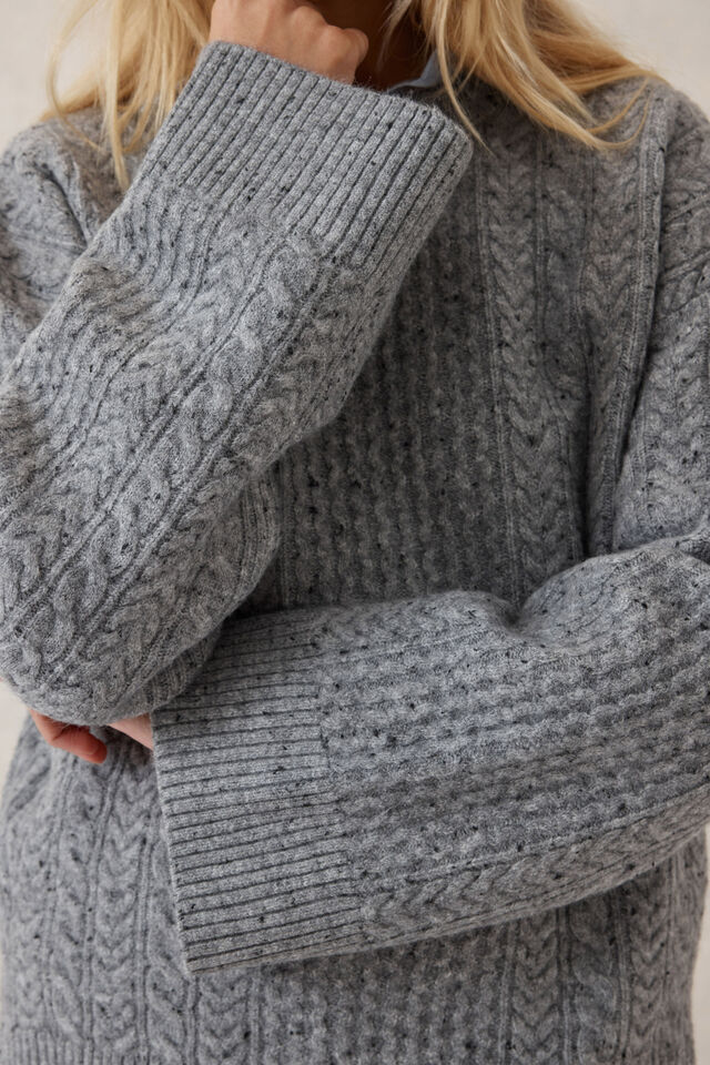 Chunky Cable Knit, MID GREY NEP