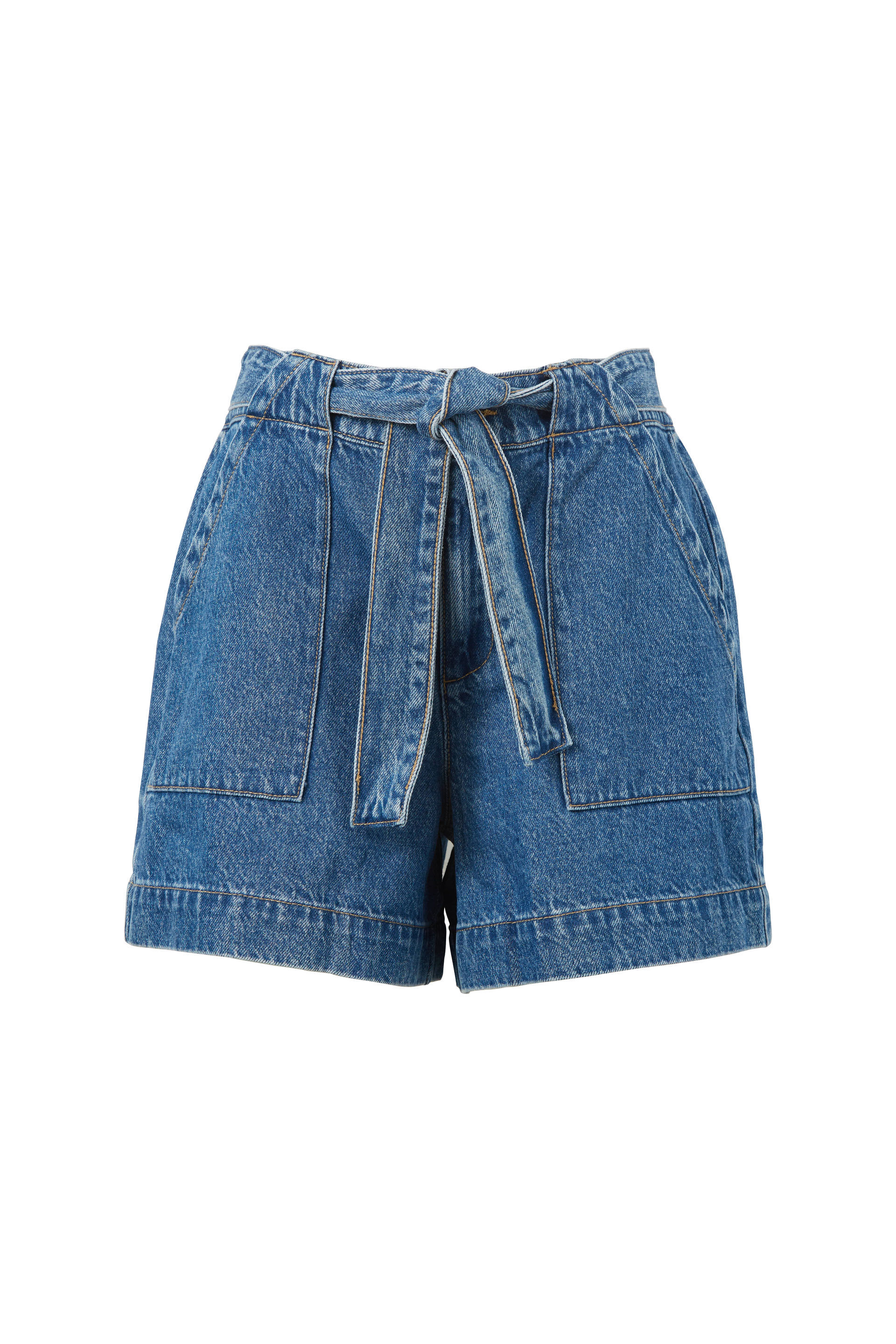 Denim belted shorts store