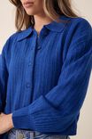 Soft Cropped Collared Cardigan In Recycled Blend, COBALT MARLE - alternate image 4